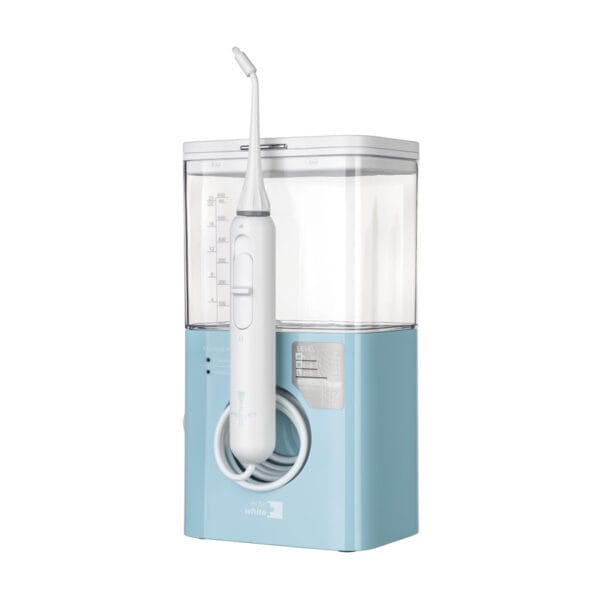 edel+white Flosserpik Pro Station - puissante douche buccale avec 10 niveaux de pression, 2 modes et 4 embouts pour un soin minutieux des dents et des gencives. Illustration du produit.
