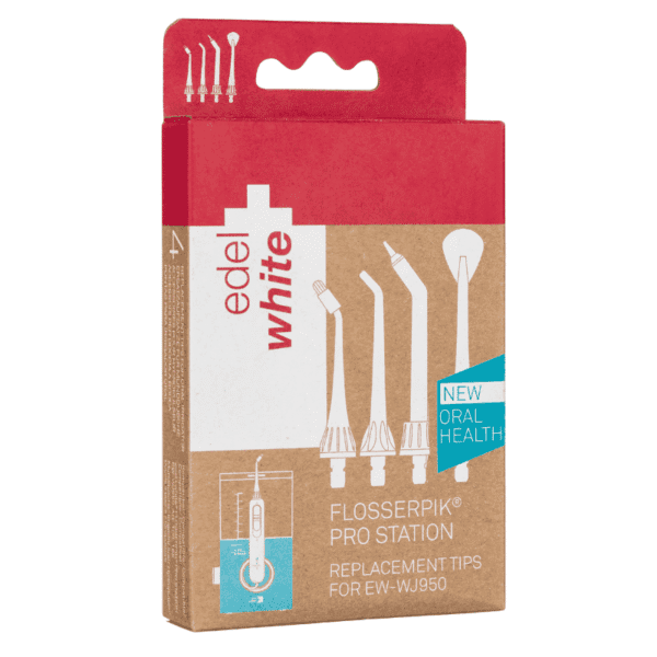 edel+white Flosserpik Pro Station Replacement Set – Ersatz-Aufsätze für die edel+white Munddusche Flosserpik Pro Station - Abbildung verpackt