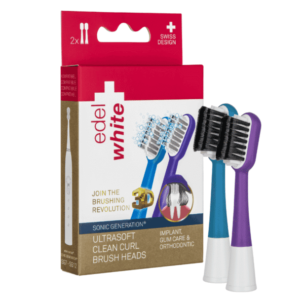 edel+white Aufsätze für elektrische Zahnbürste. Ultrasoft, Clean Curl Airbag Sonic Brush Heads – Die Zahnreinigungs-Revolution für 300% mehr Putzleistung