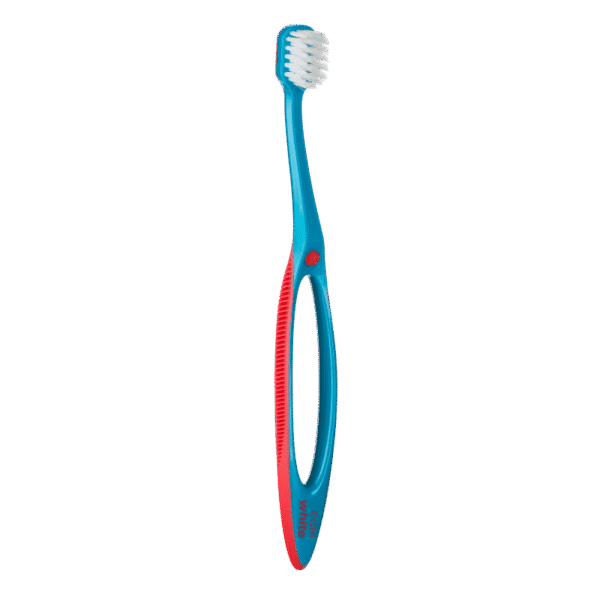 edel+white Pro Gums Handzahnbürste mit breitem Bürstenkopf und flexiblem Griff für schonende Zahnfleischpflege