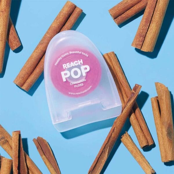 REACH POP fil dentaire cannelle - fil dentaire végétal, ciré, 384 microfils & emballage durable, 50m. Image Flavor Cannelle.