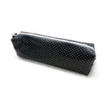 Trousse de toilette bleu marine/blanc faite à la main taille 22x7x5cm vue en biais sur le côté