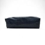 Trousse de toilette en bleu marine/blanc faite à la main taille 22x7x5cm vue latérale